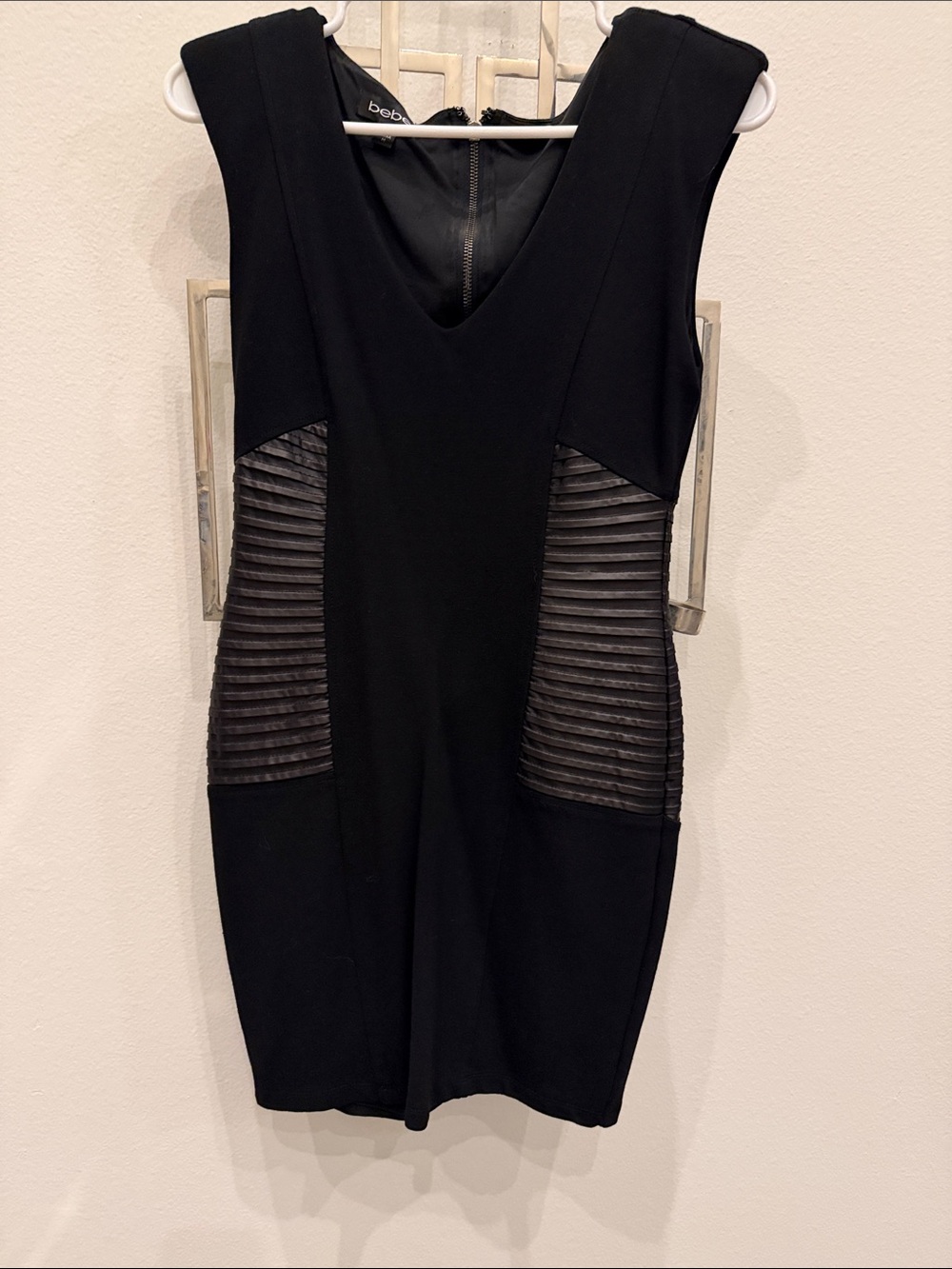 bebe Black Sleeveless Bodycon Mini Dress with Ribbed Side Insets